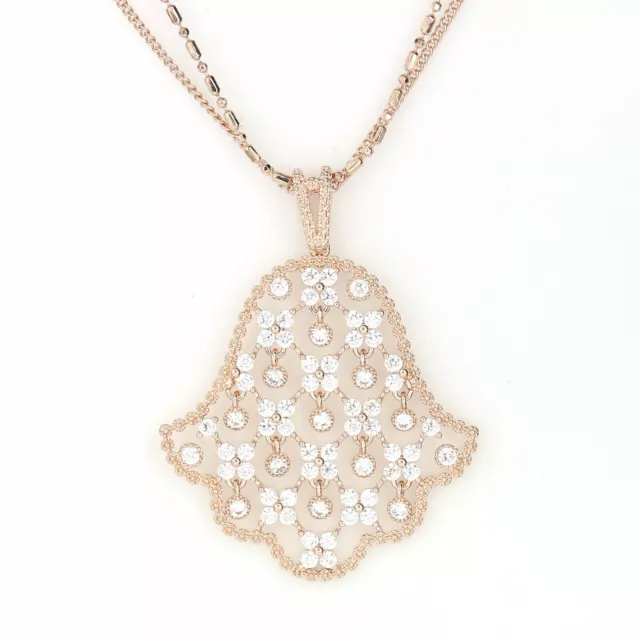 Stunning Rose Tone Necklace With Swarovski Style Crystal Pendant