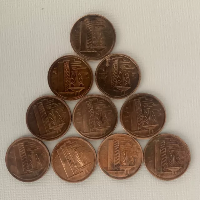 SINGAPORE OLD COINS - 1 Cent - Consecutive year of issued from 1973 to 1982 2