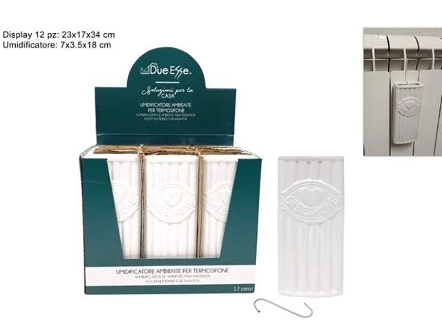 4 Umidificatori Per Termosifone In Ceramica Palucart &ndash; Bianco Lucido Con Gancio, Made In Italy