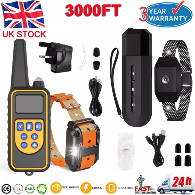 3000 FT Remote Dog Shock Training Collar Rechargeable Waterproof LCD Pet Trainer