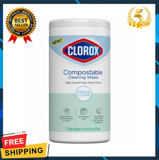 Clorox Free & Clear Cleaning Wipe, Compostable, 75-Ct. 1 Pack