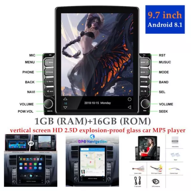 9.7"Android 8.1 1G+16G Car GPS Navigation Multimedia Radio Full Touch Screen HD