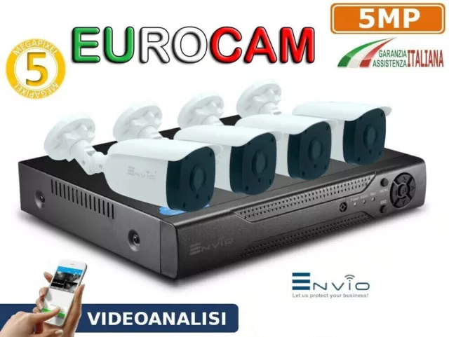 KIT VIDEOSORVEGLIANZA XVR 5MPX 4 CANALI + 4 Telecamere ENVIO SONY