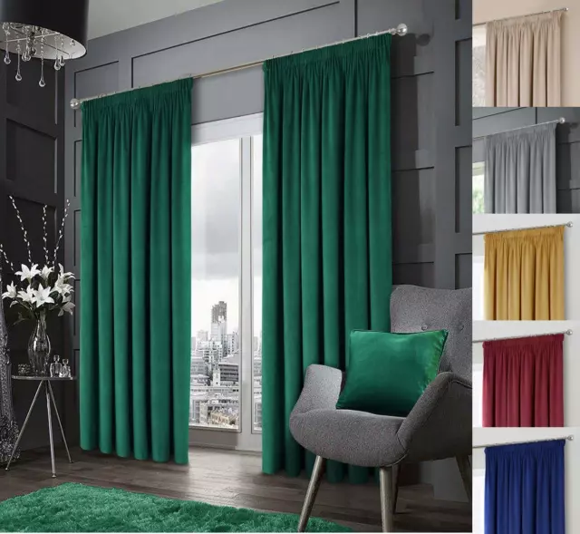 1 Pair Velour Montreal Luxury Lined Pencil Pleat Taped Top Header Curtains