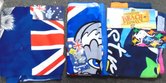 Various Australian Themed Beach Towels x3 100% Cotton New With Tags