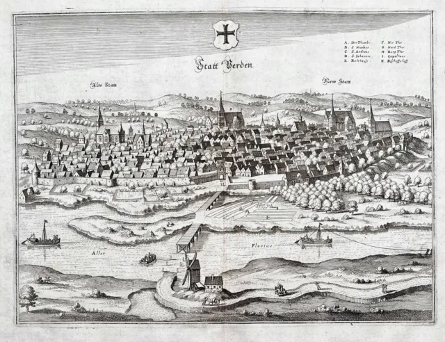 Verden Aller Niedersachsen Ansicht view engraving Kupferstich Merian 1650