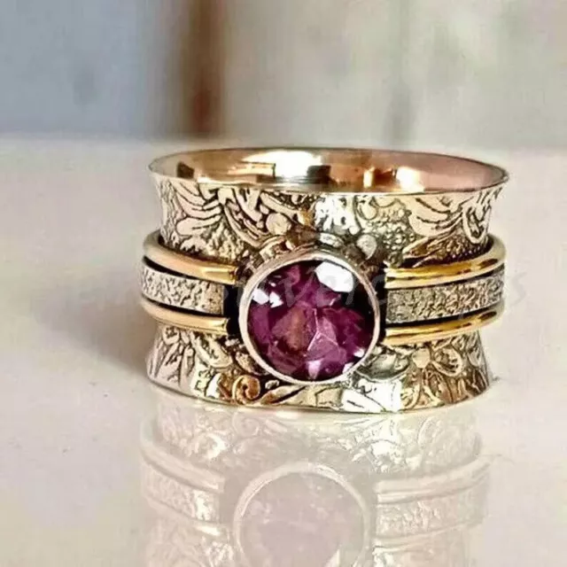 Meditation Amethyst Ring 925 Sterling Silver Handmade Spinner Band Ring AP816