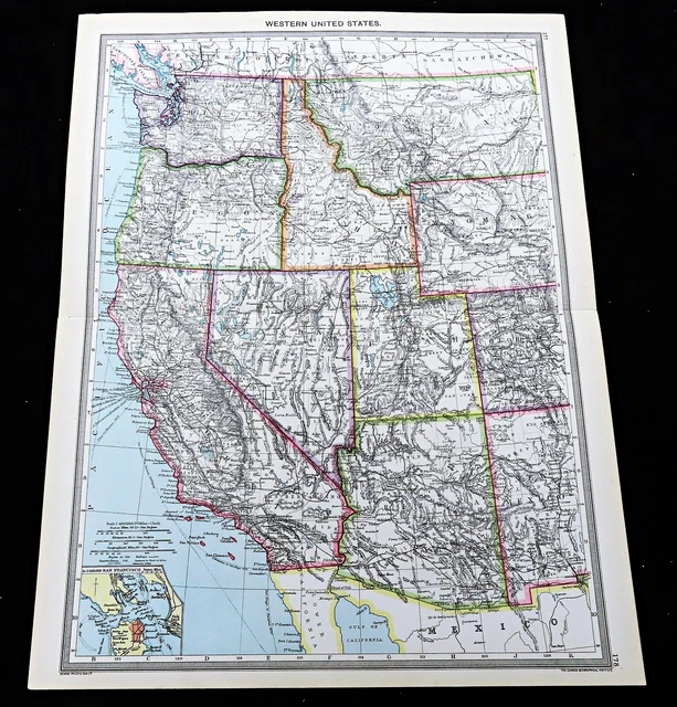 ANTIQUE MAP OF the Western United States of America California Nevada ...