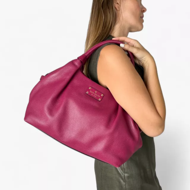 Kate Spade NY Raspberry Pink Burgundy Leather Shoulder Tote Bag 3