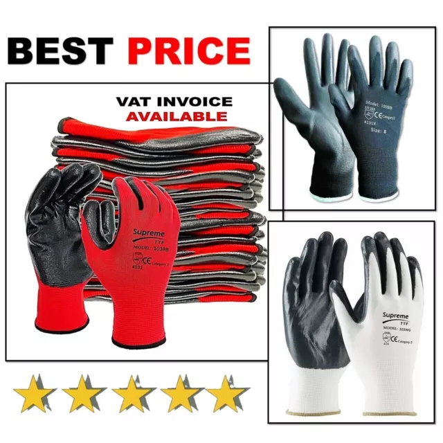 24 Pairs New Nbr Coated Safety Work Gloves Garden Grip Mens Builders Gardening