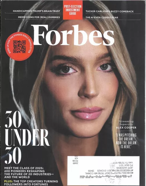 FORBES MAGAZINE DEC. 2024Jan. 2025Tucker Carlson, Alex Cooper, 30
