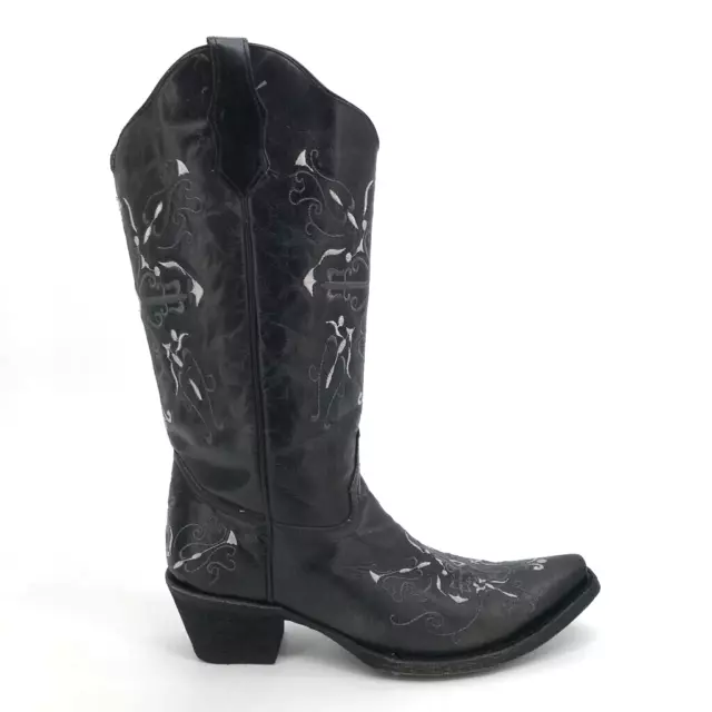 Circle G Cross Embroidered Western Cowboy Boots Black Leather Knee Womens 10 M