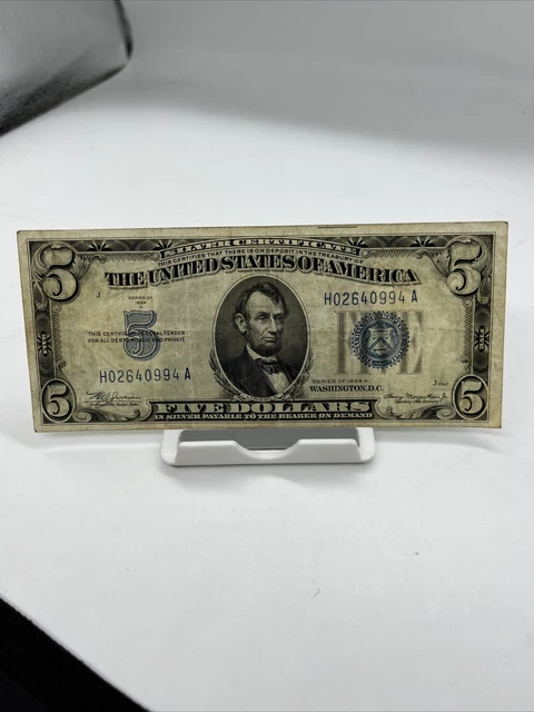 1934 A Five Dollar Bill Silver Certificate Blue Seal 02640994