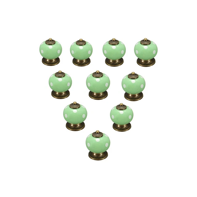 10pcs Polka Dotted Round Ceramic Kitchen Cupboard Cabinet Drawer Door Knobs