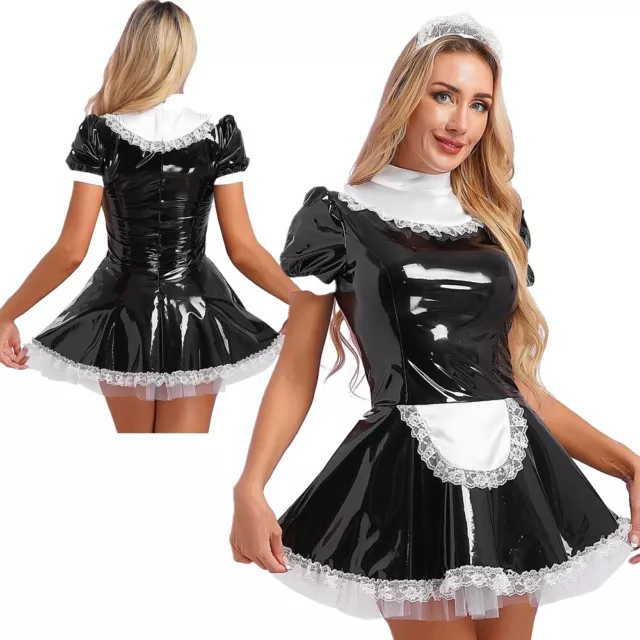 DE Cosplay Babydoll Damen Nachtclub Minikleid Sexy Kostüm Dienstmädchen Uniform