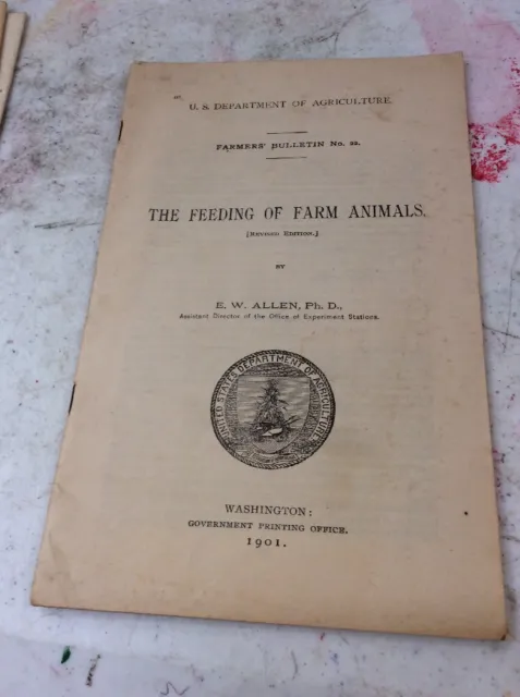 US DEPARTMENT OF AGRICULTURE FARMERS BULLETIN The Feeding Of Farm Animals 1901