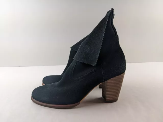 UGG Thames Fold Over Ankle Boots Women US 8 Black Suede Pull On Heel Classic 3