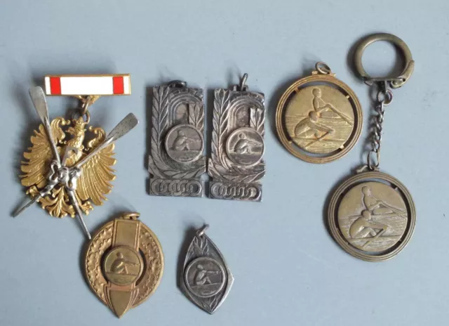 Lot De 7 Anciennes Medailles - Insignes Sportifs En Metal Sur L Aviron