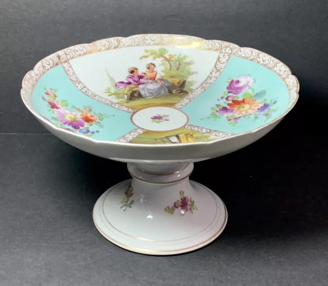 RARE Porcelain GROSSBAUM & SOHNE Dresden Quatrefoil PORTRAIT COMPOTE CAKE STAND