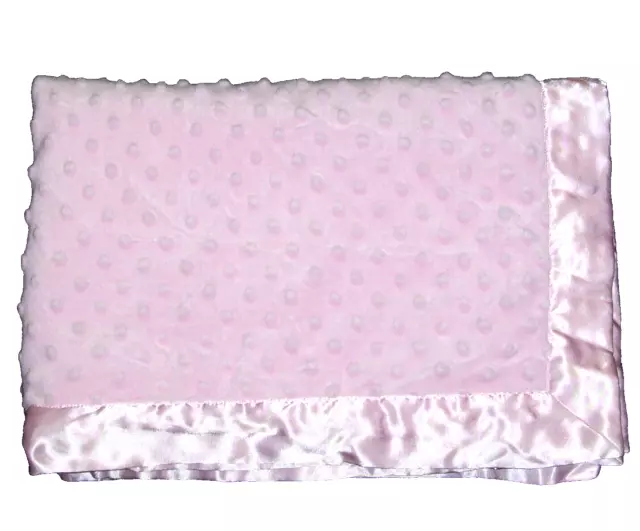 Carters Just One Year Pink Minky Dot Baby Blanket Plain Satin Trim Security