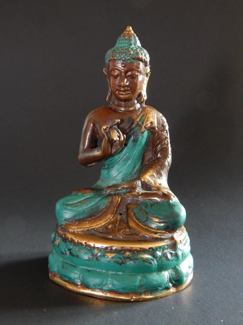 Original Preowned Vintage Bronze & Brass Meditating Burmese Buddha Statue