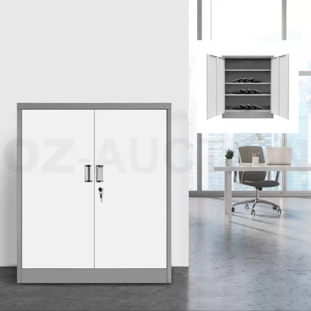 109cm Metal Filing Cabinet 2 Door 4 Shelves Office Home Stationary Lockable