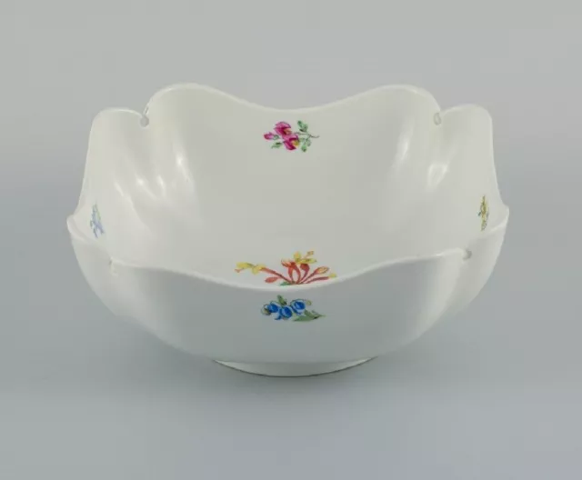 Meissen, square bowl hand painted with flowers. Late 19th century.