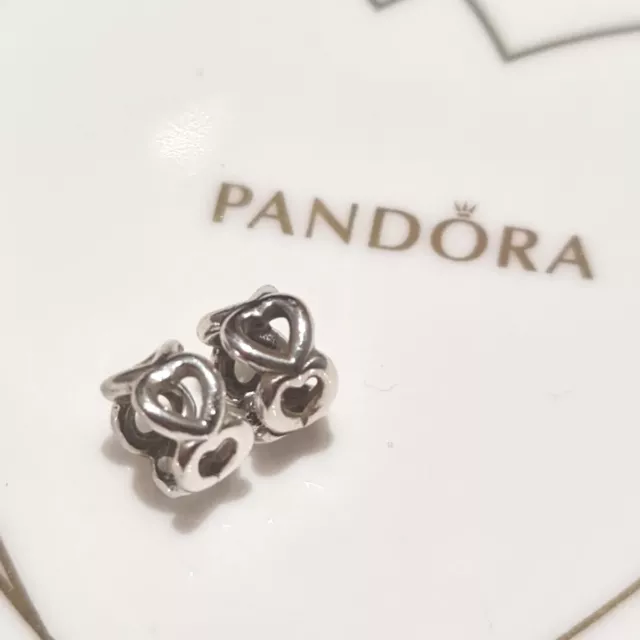 Genuine Pair PANDORA Sterling Silver Openwork Heart Spacer Charms 790454 S925ALE