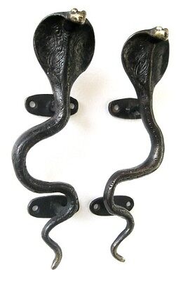 Vintage Antique Style Snake Cobra Solid Brass Pair Of Door Handles Pulls~ 8.5" 2