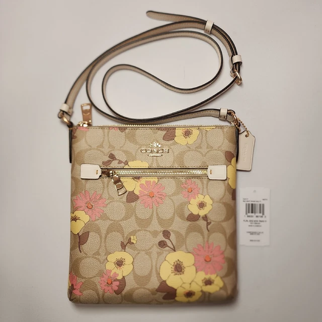 NWT Coach CH717 Floral Signature Mini Rowan File Bag Crossbody Light Khaki Multi