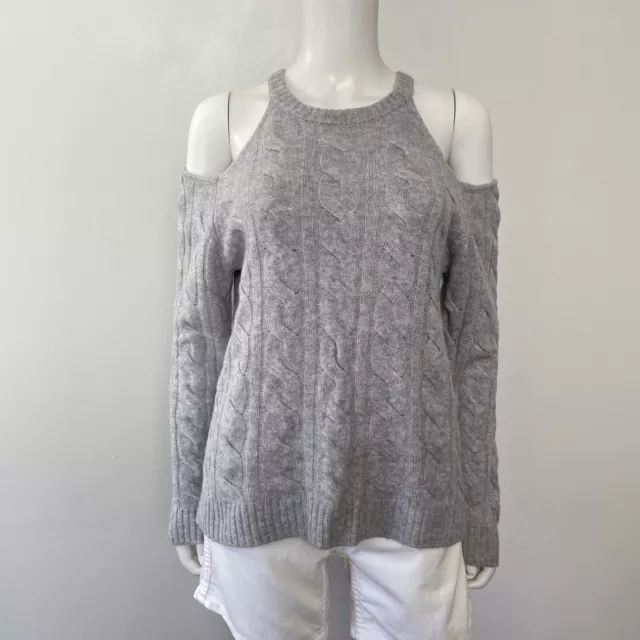 Sea Bleu M Cold Shoulder Cable Knit Sweater Gray Cashmere Wool Long Sleeve