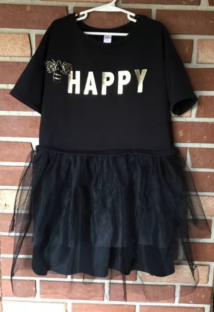 Justice Girls 8 Black Be Happy Bee Tulle Tutu Dress Short Sleeve