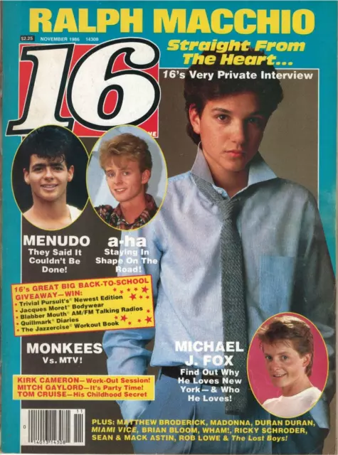 16 Magazine November 1986 Ralph Macchio Madonna Michael J Fox Menudo Lost Boys