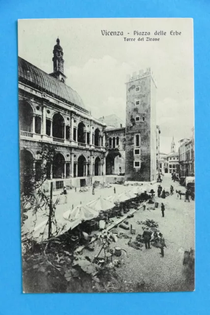 Cartolina Vicenza - Piazza delle Erbe - Torre del Zirone - 1910 ca..