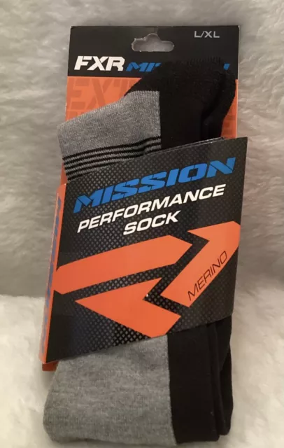 FXR Mission Grey/Black Performance Mens Socks Sz  L/XL New In Packaging