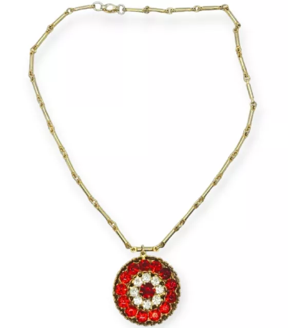 Vintage Signed Coro Pegasus Red White Rhinestone Pendant Chain Necklace Vintage Signed Coro Pegasus Red White Rhinestone Pendant Chain Necklace