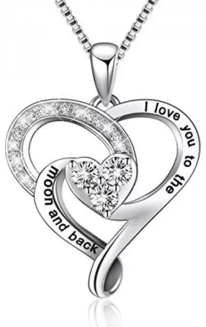 925 Sterling Silver Engraved Love Heart Pendant Necklace Jewelry for Women Girls