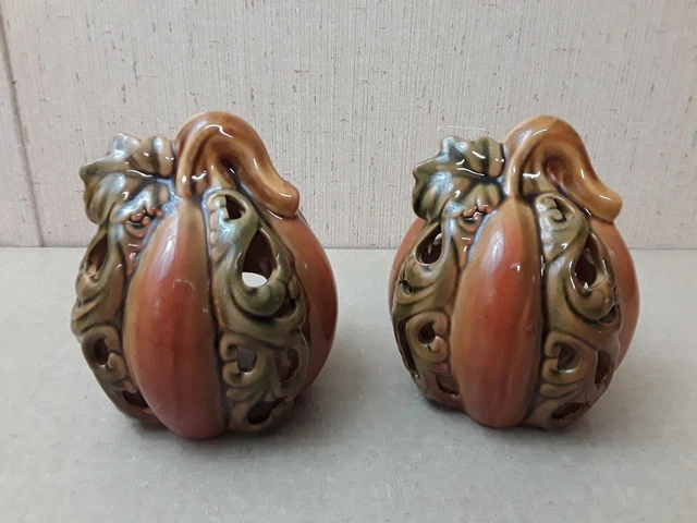 2 soportes de cerámica de calabaza de Acción de Gracias Harvest
