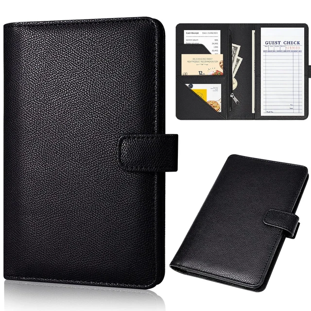 Server Book for Waitress Leather Waiter Book Server Wallet with Zip (Black)