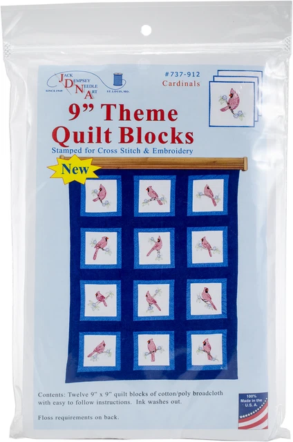 2er-Pack Jack Dempsey Thema gestempelt weiß Quilt Blöcke 9""x9"" 12/Stück-Cardinals -73