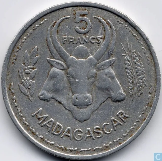 Madegascar: 1953 Distribué 5 Francs Pièce de Monnaie, Km #5