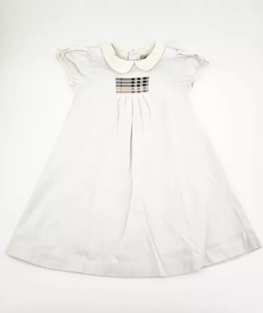 BURBERRY Girls: Off-White, Corduroy & "Nova Check" Short Sleeve Dress Sz: 4Y