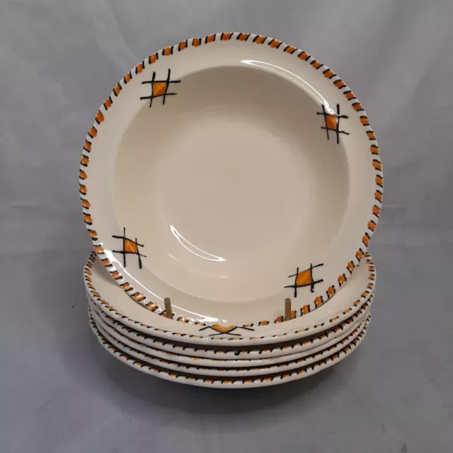 Set of 6 Vintage Burleigh Ware Art Deco Zenith Bowls - Orange Crosshatch