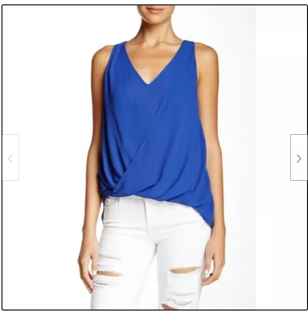 Elizabeth and James  Blue Tiana Draped Sleeveless V neck Chiffon Tank Top Wrap S 2