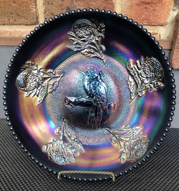 Australian Crown Crystal Dark Carnival Glass Kookaburra Float Bowl