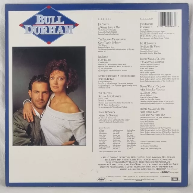 BULL DURHAM OST Soundtrack LP Vinyl 1988 Aus press Rare Capitol ST 790586 EX/EX 2