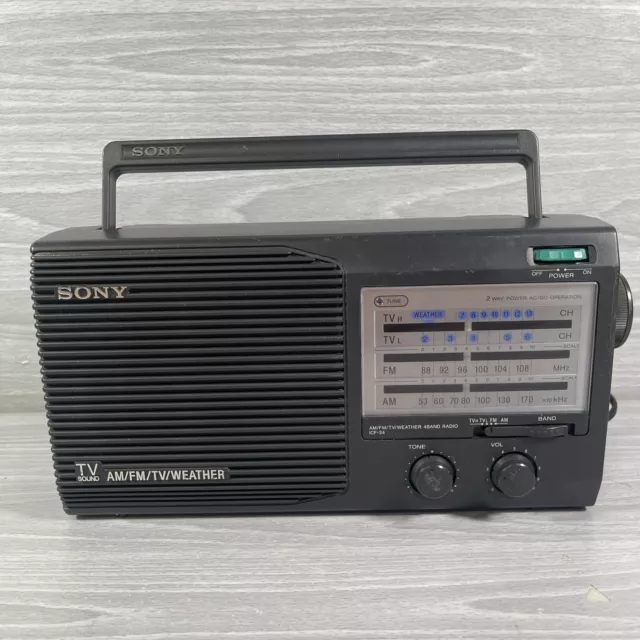 Sony ICF-34 Portable Radio AM FM TV Weather Band AC Cord / Battery Works *READ*