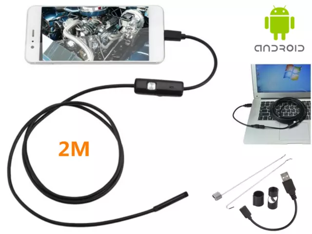 Telecamera Endoscopica Sonda Per Ispezione Usb 2Mt 6 Led Android Pc Impermeabile
