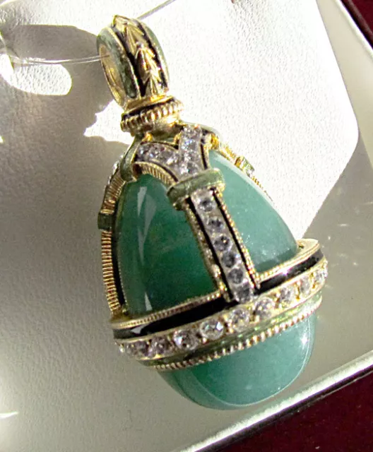 SALE ! SUPERB RUSSIAN EGG PENDANT STERLING SILVER 925 with GENUINE JADE