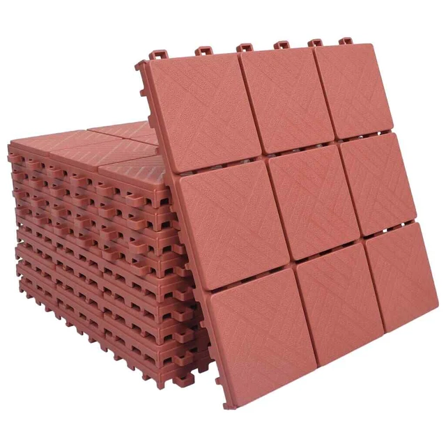 Piastrelle per Decking 10 pz Rosse 30,5x30,5 cm in Plastica